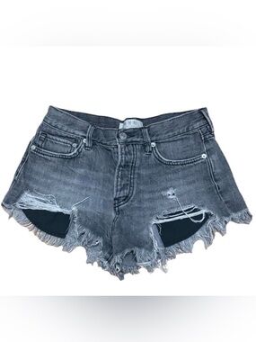 We The Free Washed Gray Distressed Denim Shorts